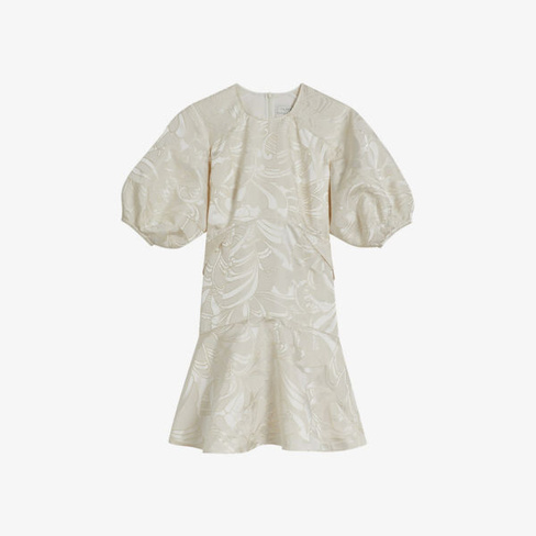 Платье мини Alannah из жаккардовой ткани с пышными рукавами и цветочным принтом Ted Baker, цвет natural