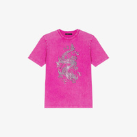Хлопковая футболка с короткими рукавами, расшитая стразами Maje, цвет roses
