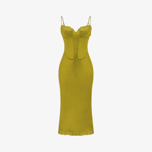 Платье-комбинация миди Salma с кружевной отделкой и эластичной тканью House Of Cb, желтый