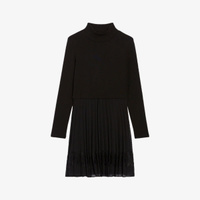 Мини-платье Teli с плиссированной юбкой и длинными рукавами из смесового хлопка Claudie Pierlot, цвет noir / gris