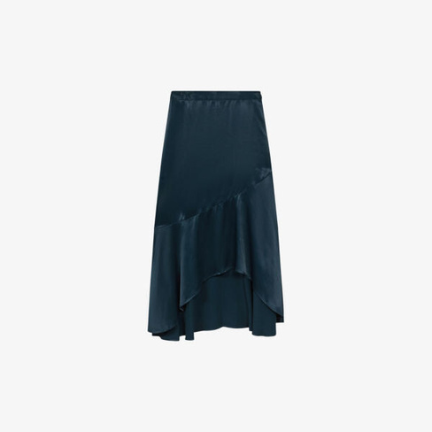 Атласная юбка миди Inga с асимметричным подолом Reiss, бирюзовый