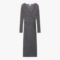 Шерстяное платье миди миди с V-образным вырезом и длинными рукавами с запахом Claudie Pierlot, цвет noir / gris