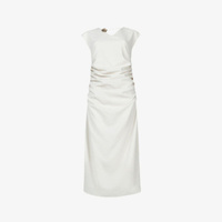 Платье миди из эластичной ткани со сборками и отделкой брошью Leem, белый