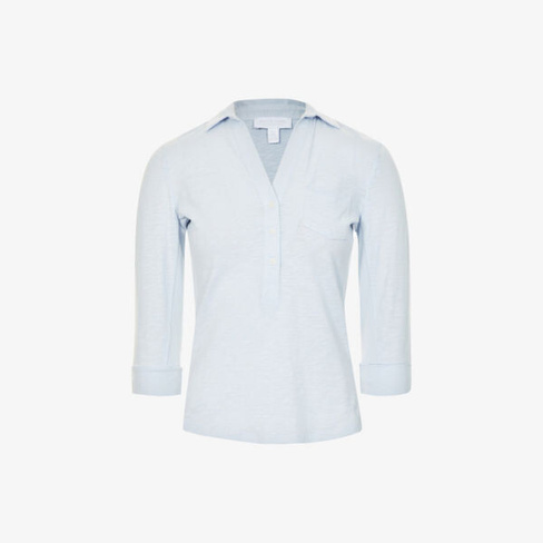 Рубашка облегающего кроя из джерси из органического хлопка The White Company, синий