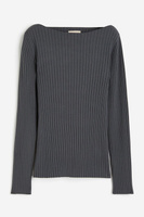 Лонгслив H&M Silk-blend Rib-knit, темно-серый