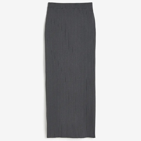 Юбка H&M Silk-blend Rib-knit, серый
