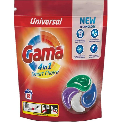 Капсулы универсальные для стирки белья Gama 4 in 1 Smart Choice 18 капсул в упаковке 50002252