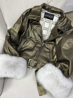 Джинсовая куртка утепленная с меховыми манжетами - 42-44