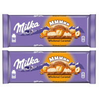 Шоколад молочный MILKA Wholenut Caramel с карамелью и обжаренным цельным фундуком, 300г 2 шт Milka
