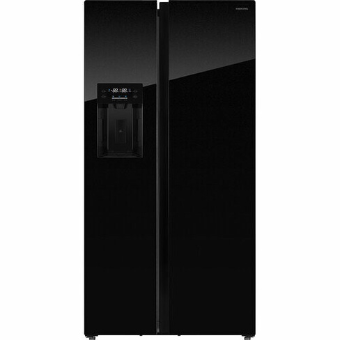 Холодильник HIBERG RFS 650 DX NFGB Side-by-Side, отдельностоящий, с ледогенератором, цвет черное мерцающее стекло