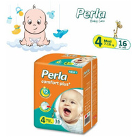 Памперсы детские Perla Eco Maxi 7-18 кг, 4 размер, 16 шт, подгузники для детей, экономичная упаковка, для мальчиков и де