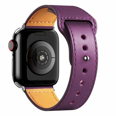 Кожаный ремешок для Apple Watch series 3 4 5 6 7 8 9 SE, в корпусах 42, 44, 45, 49. Фиолетовый / Purple Root Habitant