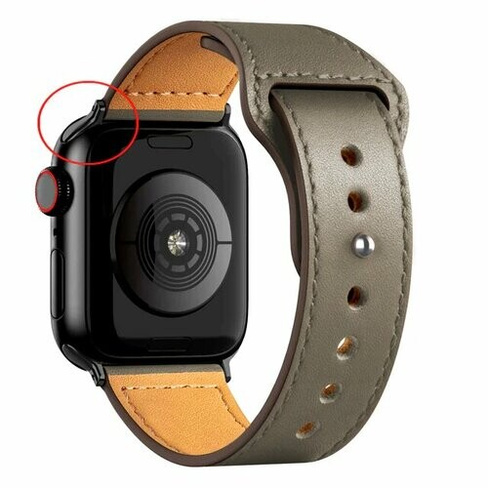 Кожаный ремешок для Apple Watch series 3 4 5 6 7 8 9 SE, в корпусах 42, 44, 45, 49. Серый / Gray BF (Черная Фурнитура) R
