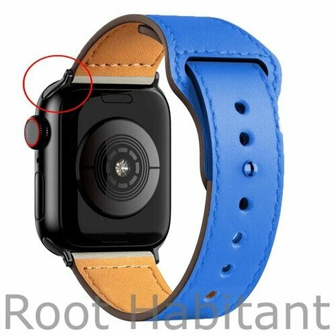 Кожаный ремешок для Apple Watch series 3 4 5 6 7 8 9 SE, в корпусах 42, 44, 45, 49. Синий / Blue BF (Черная Фурнитура) R