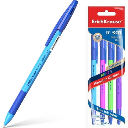 Набор шариковых ручек ErichKrause R-301 Stick&Grip Neon