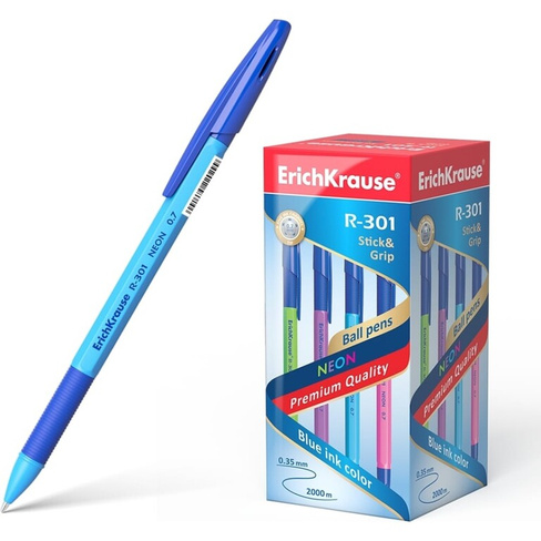 Шариковая ручка ErichKrause R-301 Stick&Grip Neon