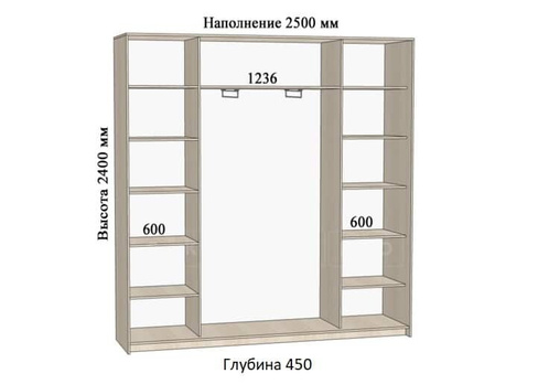 Шкаф-купе Комфорт ширина 250 см, модель 2540