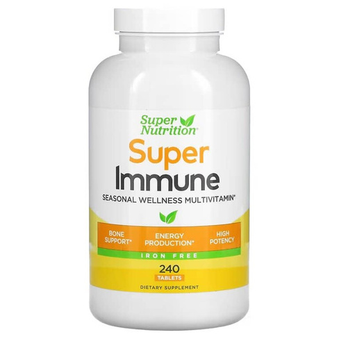 Мультивитамины Super Nutrition, Super Immune с глутатионом без железа, 240 таблеток