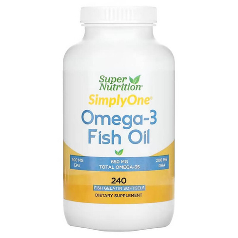 Рыбий жир с омега-3 Super Nutrition 1000 мг, 240 мягких желатиновых капсул