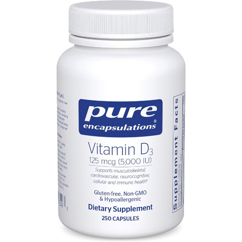 Витамин D3 Pure Encapsulations 5000 МЕ 125 мкг, 250 капсул