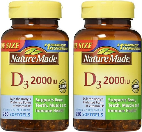 Nature Made, Жидкие мягкие таблетки с витамином D3, 2000 МЕ, 250 штук (2 шт. в упаковке)