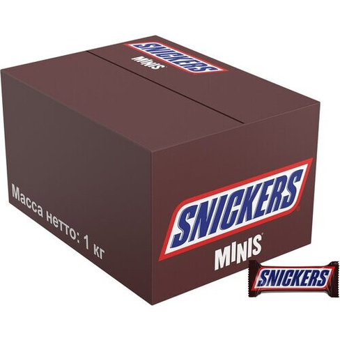 Конфеты Snickers Minis с карамелью, арахисом и нугой, 1 кг, картонная коробка