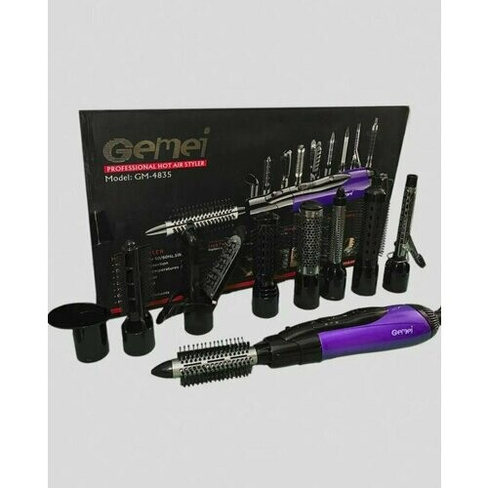 Стайлер для волос с насадками Gemei GM-4835/ Компактный фиолетовый стайлер для укладки волос 10в1 Нет бренда