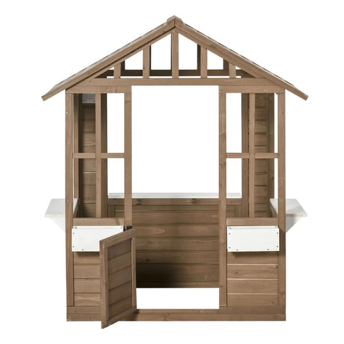Детский деревянный домик Outsunny, садовые игры на открытом воздухе, коттедж с рабочей дверью, окнами, держатель для гор
