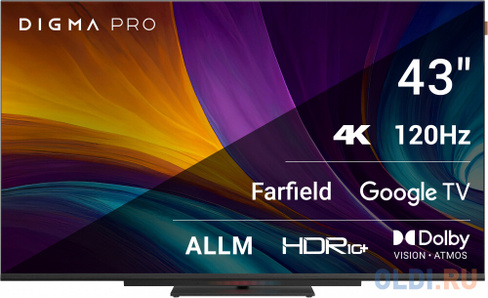 Телевизор LED Digma Pro 43" UHD 43C Google TV Frameless черный/черный 4K Ultra HD 120Hz HSR DVB-T DVB-T2 DVB-C DVB-S DVB