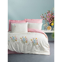 Хлопковый Комплект постельного белья Ranforce с вышивкой Delbin Pink