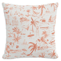 Подушка для улицы The Beach Toile кораллового цвета, 20 x 20 дюймов Cloth & Company, цвет Orange